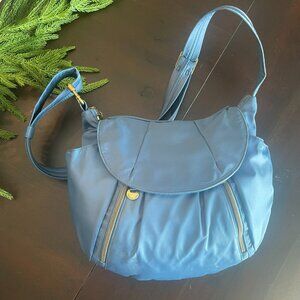 Travelon Blue Hobo Zip Crossbody 5 Point Anti Theft Purse Travel Bag NWOT